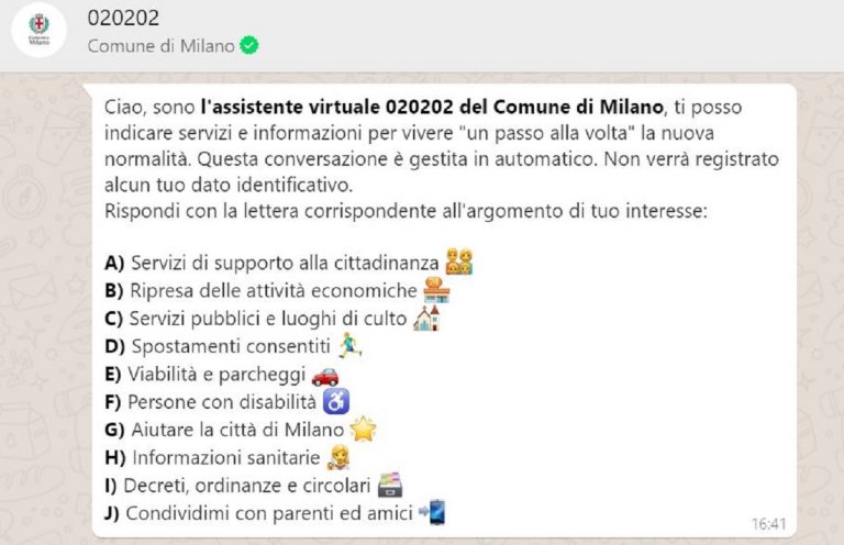 whatsapp comune di milano