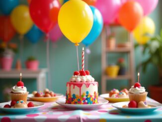 Festa di compleanno per bambini con decorazioni colorate