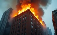 Fiamme e fumo nel centro di Milano durante un incendio