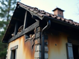 Tetto di un palazzo a Milano avvolto dalle fiamme