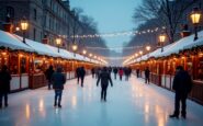 Pattinatori su pista di ghiaccio a Milano durante il Natale