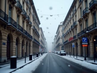 Neve che cade su Milano durante la prima nevicata