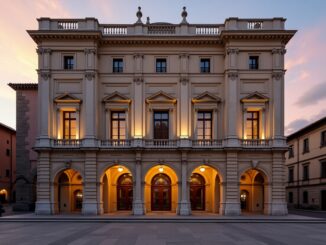 Attori in scena durante la commedia Piume al Teatro di Vinci