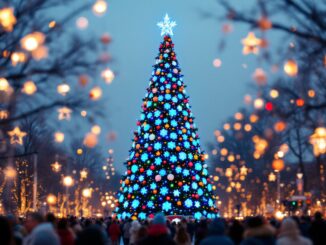 Albero di Natale a Milano illuminato con colori olimpici