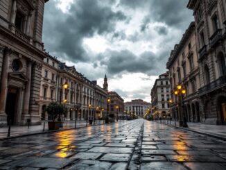 Immagine di Milano con nuvole scure e vento forte