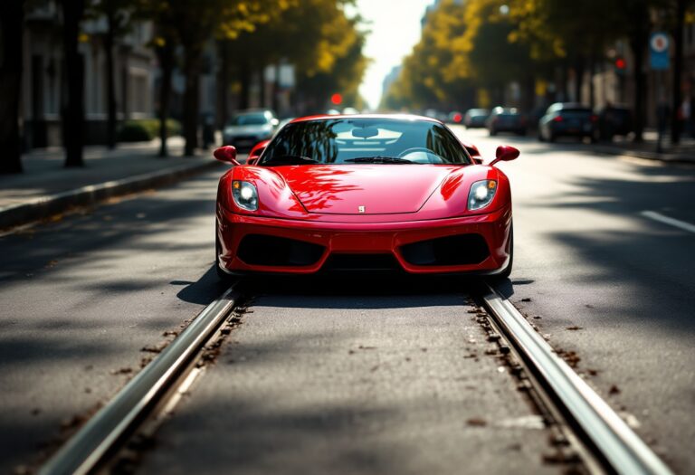 Ferrari bloccata sui binari a Milano