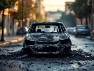 Intervento dei vigili del fuoco su un'auto in fiamme a Castellanza