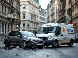 Scontro tra auto e furgoncino Amsa a Milano