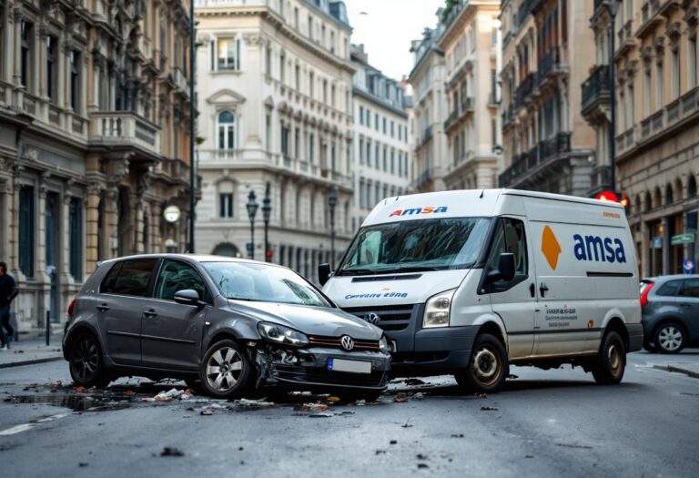 Incidente stradale Milano: auto e furgoncino Amsa