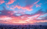 Vista dell'alba rosa sopra Milano con nuvole colorate