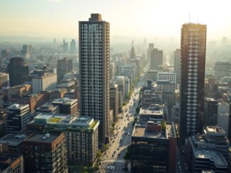 Panorama di Milano con edifici moderni e spazi verdi