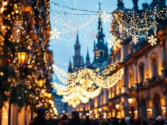 Milano illuminata durante il periodo natalizio con decorazioni festive