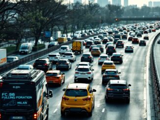 Immagine di traffico intenso sulla tangenziale Est e A4