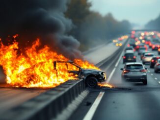 Incendio sull'A4 con auto distrutta e traffico in tilt