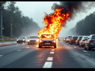 Incendio di un'auto sulla tangenziale ovest di Milano