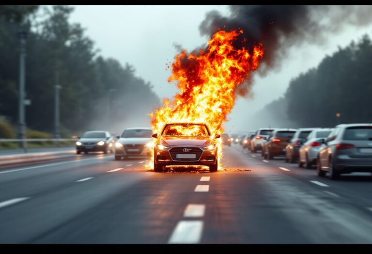 Incendio auto tangenziale ovest Milano