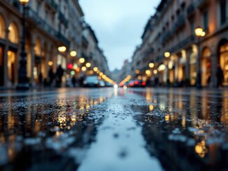 Panorama invernale di Milano con pioggia leggera