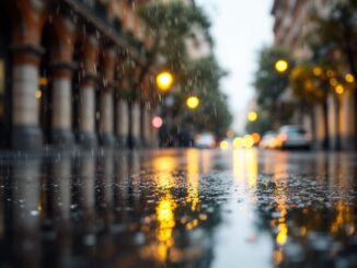 Immagine di Milano sotto la pioggia con nuvole scure