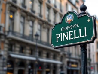 Insegna della Via Micene dedicata a Giuseppe Pinelli