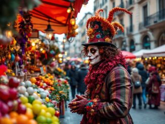 Saltimbanchi in costume durante il Carnevale a Milano