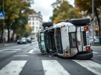 Auto della polizia ribaltata in un incidente a Legnano