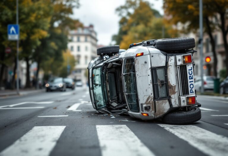 Incidente stradale Legnano: auto polizia ribaltata