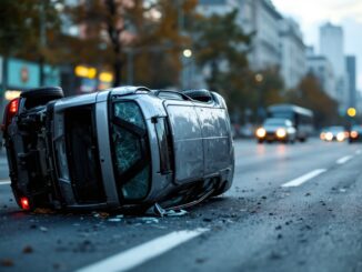 Auto ribaltata in un incidente stradale sulla tangenziale nord