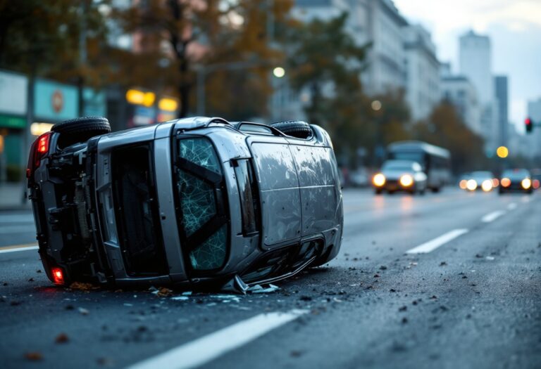 Auto ribaltata in un incidente stradale sulla tangenziale nord