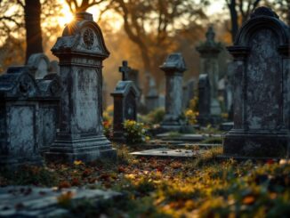 Cimitero con danni visibili causati da atti vandalici