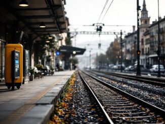 Un bambino di 5 anni in stazione ferroviaria