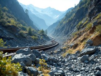 Frana che ha interrotto la linea ferroviaria a Verceia