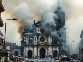 Tetto di una chiesa a Basiglio danneggiato da incendio