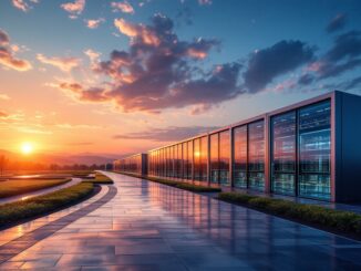 Data center in Lombardia con skyline urbano sullo sfondo