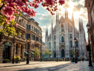 Milano in primavera con fiori e cielo sereno