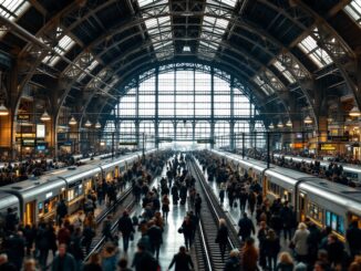 Stazione ferroviaria italiana con misure di sicurezza