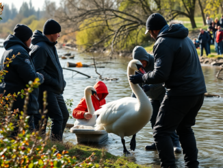 intervento di salvataggio per un cigno nel fiume lambro 1752272776