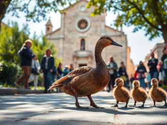 la curiosa passeggiata di una mamma anatra e i suoi anatroccoli a legnano 1753128347