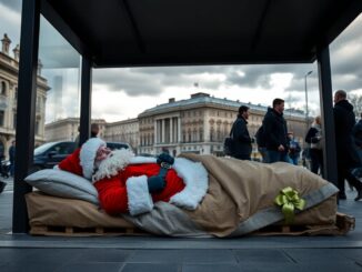 linstallazione di andrea villa babbo natale senzatetto come denuncia della poverta 1765004817