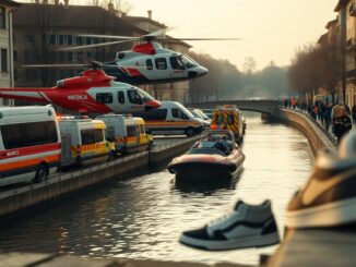 Giovane cade nel Naviglio a Corsico: elisoccorso e soccorsi in azione