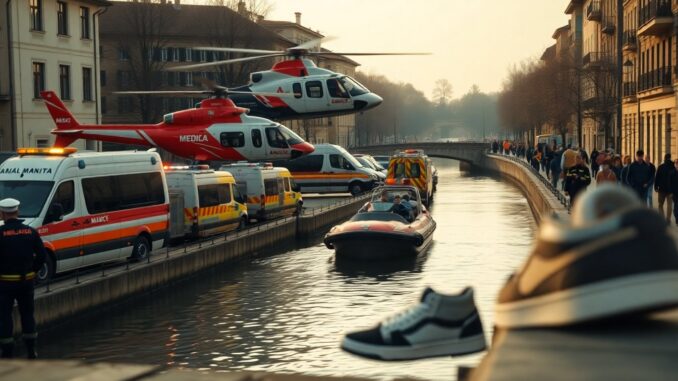 Giovane cade nel Naviglio a Corsico: elisoccorso e soccorsi in azione