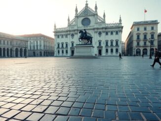Uomo in stato di alterazione sale sul monumento equestre in piazza Duomo a Milano