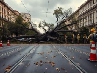 Vento forte a Milano: caduta di alberi, interventi dei vigili del fuoco e ripercussioni sui tram